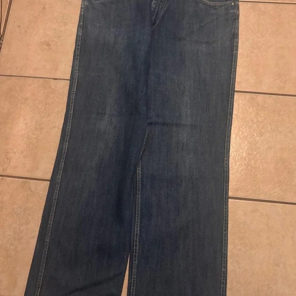 Navy blue makaveli denim jeans with a relaxed baggy bootcut fit Size 36x30